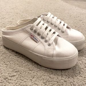 Superga Platform White Slip On Sneakers